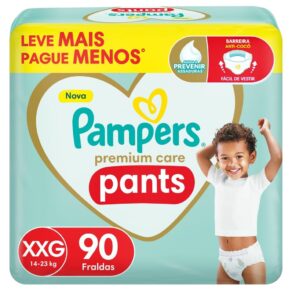 Fralda Pampers Premium Care Pants Tamanho XXG, Fácil de Vestir, 90 Unidades