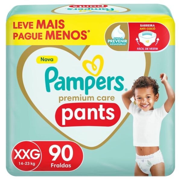 Fralda Pampers Premium Care Pants Tamanho XXG, Fácil de Vestir, 90 Unidades