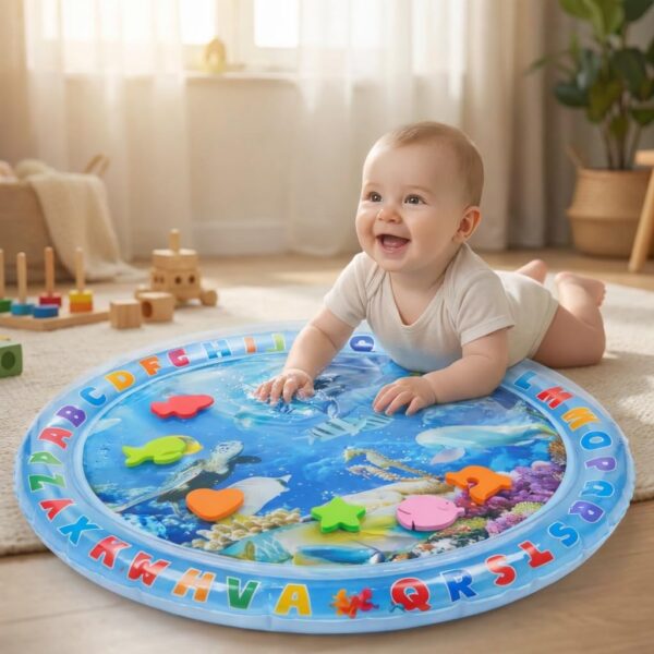 Tapete Tummy Time Água para Bebê Aquático Inflável 65x65cm – Interativo, Estímulo Sensorial e Motor, Brinquedo Educativo Montessori, Fortalece Pescoço e Coordenação (Azul)