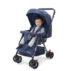 Carrinho de Bebê Reversível Passeio Runner até 15kg com Capota Retratil Reclinável Bandeja Cesto 4 Rodas Travas Cinto 5 Pontos e INMETRO (Azul)