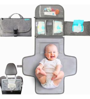 Trocador Bebê Portátil de Fraldas, Impermeável, Dobrável, com Porta Lenços e Bolsos Organizadores, Leve e Compacto