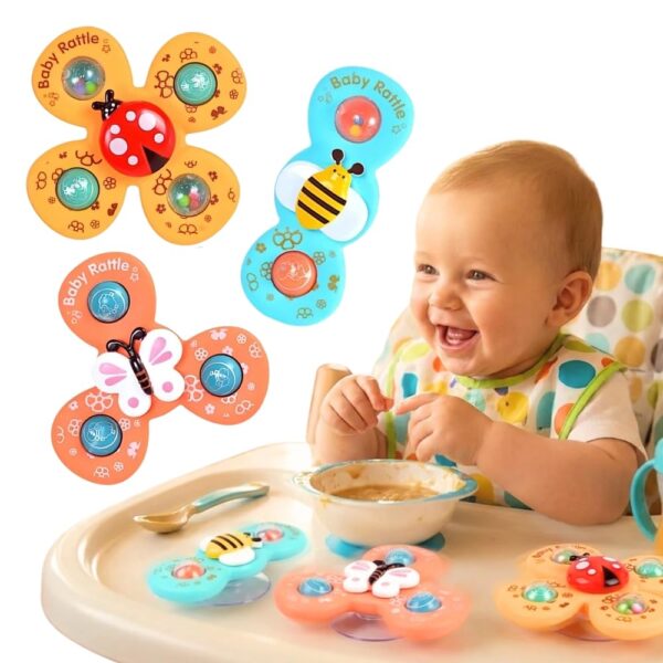 Brinquedo Estimulo Bebê Gira Ventosa Sensorial Cor Colorido Kit 3 Spinner