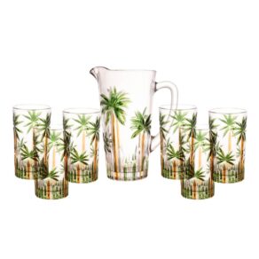 WOLFF - Conjunto Jarra com 6 Copos de Cristal Palm Tree Handpaint