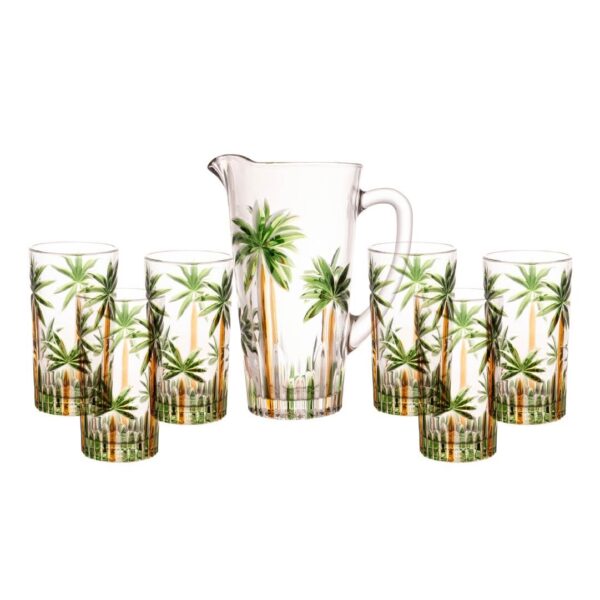 WOLFF - Conjunto Jarra com 6 Copos de Cristal Palm Tree Handpaint