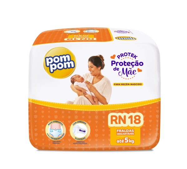 Fralda Pom Pom Protek Proteção de Mãe Jumbo RN 18 Unidades