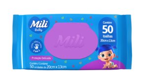 Mili Toalhas Umedecidas Baby, Uso Bebê, Com Aloe Vera e Calêndula, Dermatologicamente Testadas, 50 Unidades