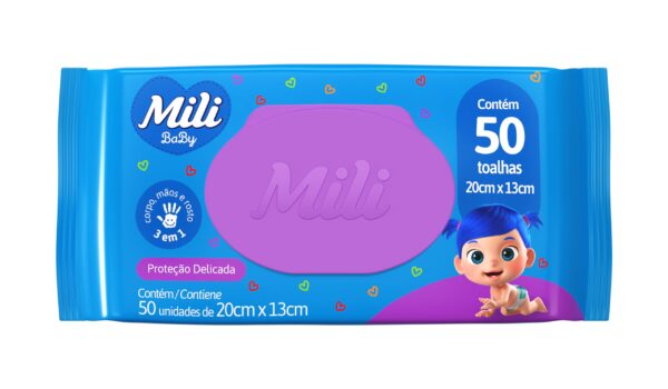 Mili Toalhas Umedecidas Baby, Uso Bebê, Com Aloe Vera e Calêndula, Dermatologicamente Testadas, 50 Unidades