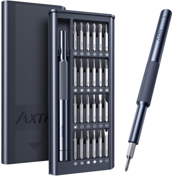 AXTH Conjunto de chaves de fenda de precisão pequena 25 em 1, kit de ferramentas de reparo magnético profissional para telefone, computador, relógio, laptop, Macbook, campainha de anel, óculos