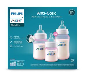 Kit Triplo Mamadeira Anti-Colic Philips Avent SCY119/19 125ml + 260ml + 330ml Rosa
