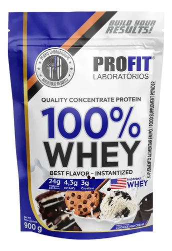 100% Whey - Isolado e Concentrado Refil 900G - Profit Sabor Cookies And Cream