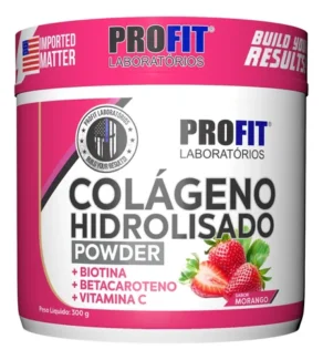 Colágeno Hidrolizado 300G Sabor Morango Suplemento Profit