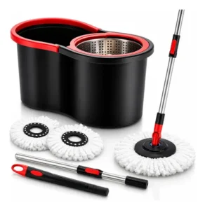 Mop Esfregão Giratório com Balde 8 Litros Cesto Inox 2 Refil