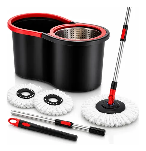 Mop Esfregão Giratório com Balde 8 Litros Cesto Inox 2 Refil
