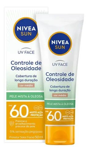 Nivea Protetor Solar Facial Uv Face Controle de Oleosidade Cor Média Fps 60 50Ml, Muito Alta Proteção Uva/Uvb, Cobertura de Longa Duração, Efeito Matte, Cuidado Diário