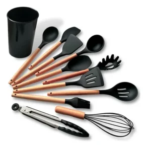 Kit C/12 Utensílios de Cozinha Silicone Cabo