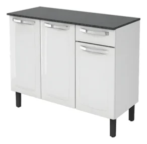 Balcão de Cozinha Itatiaia Aço 3 Portas 1 Gaveta com Tampo de 105 Cm Modelo Rose Branco Neve