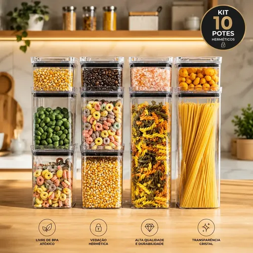 Kit 10 Porta Mantimentos Hermetico, Pote para Alimentos