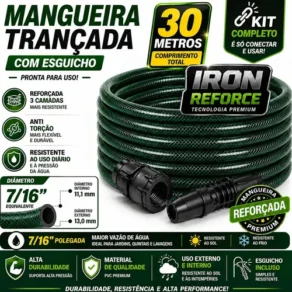 Mangueira Jardim 30 Metros com Esguicho Trançada Mangueira Jardim 30M Metros Reforçada Flexível 7/16 Anti Mangueira de Jardim 30 Metros Dobra Irrigação Quintal Poço Lavagem Durável Lemont Web