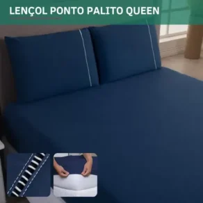 Jogo de Cama 3 Peças Queen 400 Fios Percal c/ Fronha Ponto Palito Lençol Elástico Extra