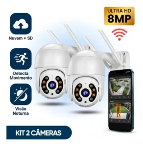 Kit com 2 Câmeras de Segurança Ip Wi-Fi A8 Full Hd Icsee Ptz 355° com Visão Noturna Áudio Bidirecional Ip66 Monitoramento Remoto para Celular Android e iPhone