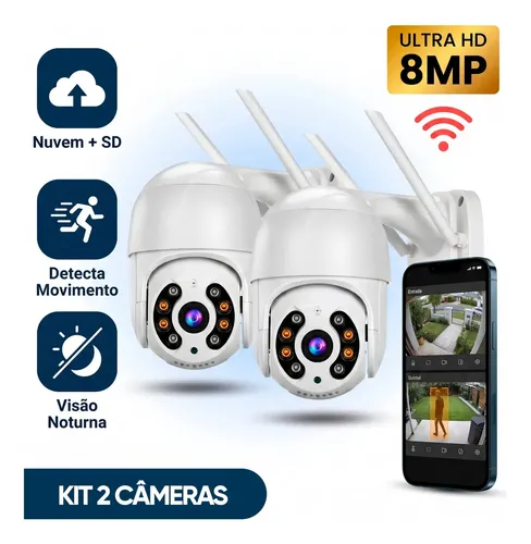Kit com 2 Câmeras de Segurança Ip Wi-Fi A8 Full Hd Icsee Ptz 355° com Visão Noturna Áudio Bidirecional Ip66 Monitoramento Remoto para Celular Android e iPhone