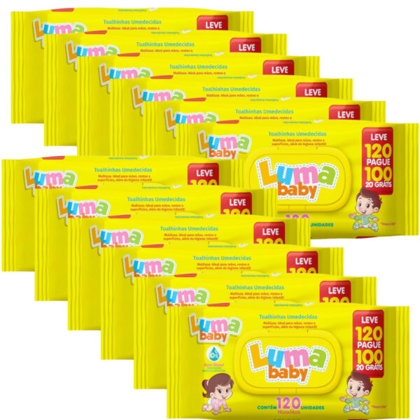 Kit C/12 Toalha Umedecida Luma Baby Leve 120 Pague 100 Total 1440