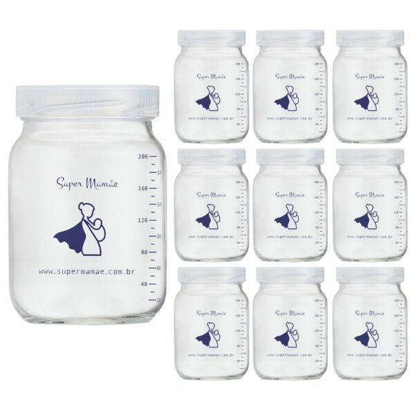 Pote de Vidro 200ml para Leite Materno com Tampa Plástica Super Mamãe