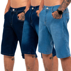 Kit 3 Bermudas Jeans Masculina Lycra Elastano.