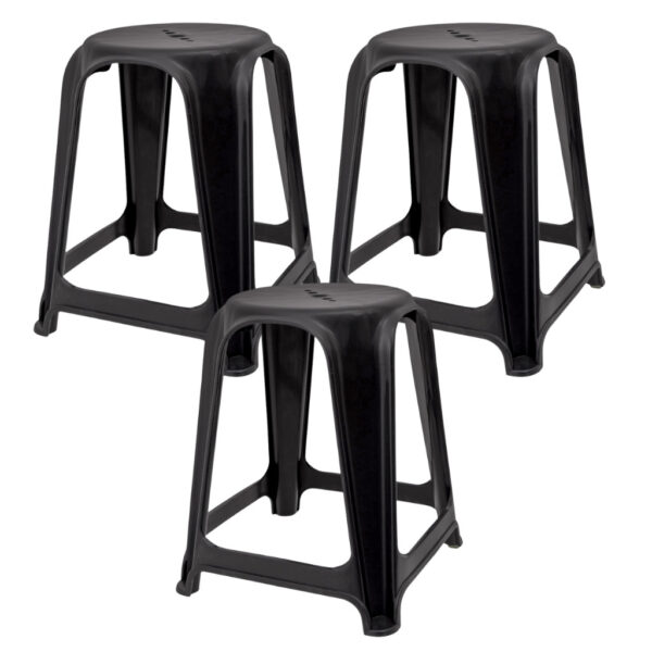 3 Banqueta Empilhável Banco Plástico Preta Moderna Até 120kg - Promoçã3
