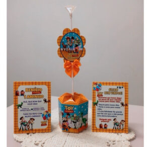 kit centro e mesa + plaquinha cartão de agradecimento personalizada aniversário chá de bebê e revelação!