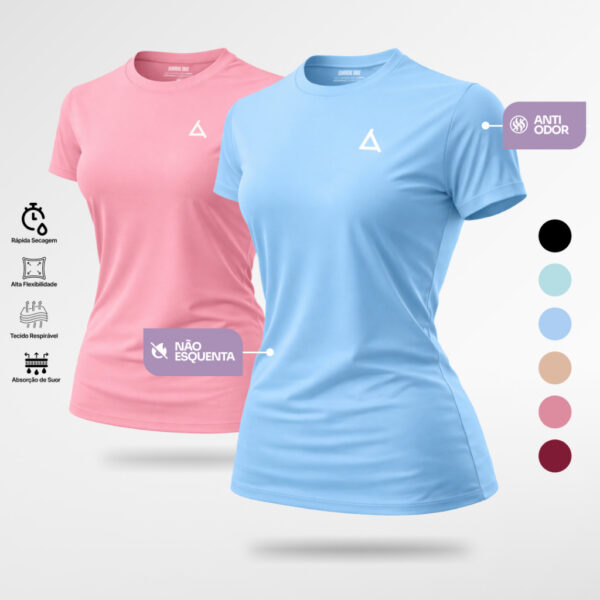 KIT 2 ou 1 Camiseta Academia Feminina Dry Fit UV 50+ Treino Blusa Slim Caminhada Treino Musculação