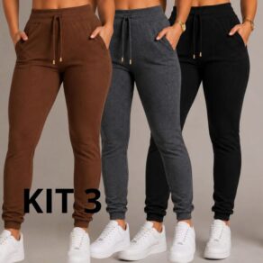 Kit 3 Calça Feminina Plus Size Joguer }Pantalona Extra Grande Roupas Gordinhas Montaria Fler Skinny Leg Jeans Cós Alto