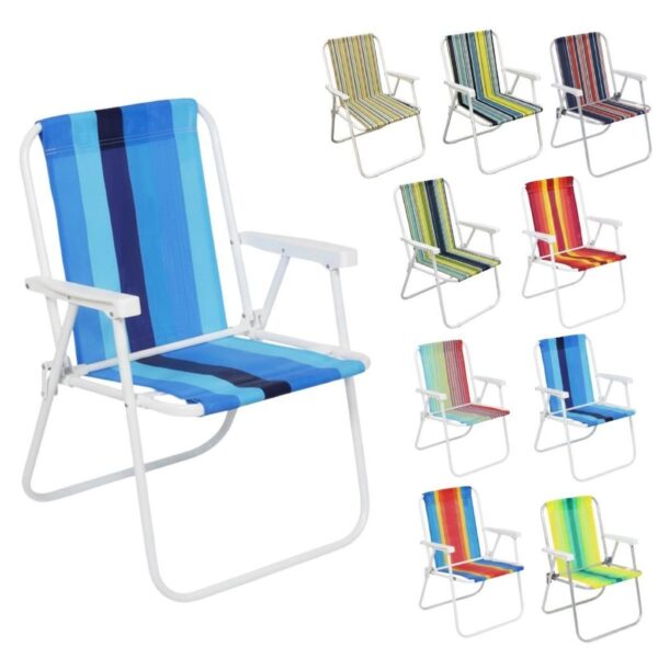 Cadeira De Praia Dobrável Aço Cores Sortidas Resistente Estrutura Reforçada Leve Praia Piscina Camping Lazer Luvinco