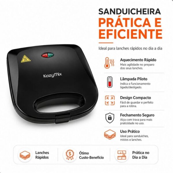 Sanduicheira Elétrica Para Lanches 127V Antiaderente Preta