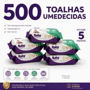 Kit 05 pacotes de Toalhas Umedecidas/ Lenços Baby free c/100- (sem tampa flip-top)