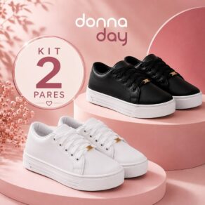 Kit 2 Pares Tênis Feminino Casual Donna Basico Leve Confortavel Minimalista Dia a Dia Promocao Frete