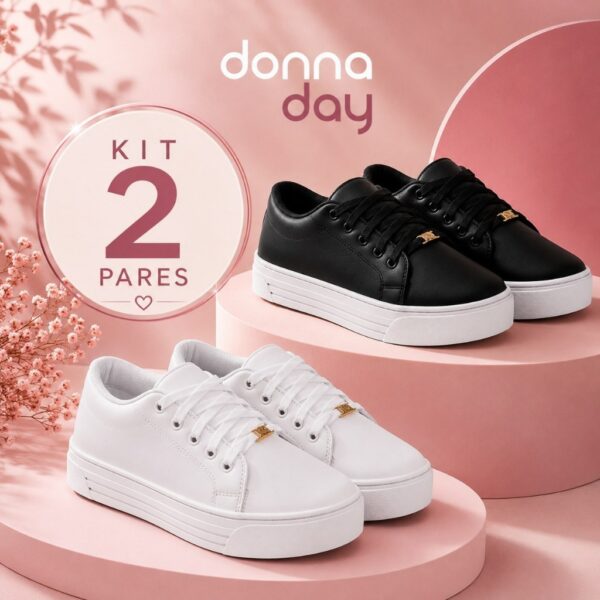 Kit 2 Pares Tênis Feminino Casual Donna Basico Leve Confortavel Minimalista Dia a Dia Promocao Frete