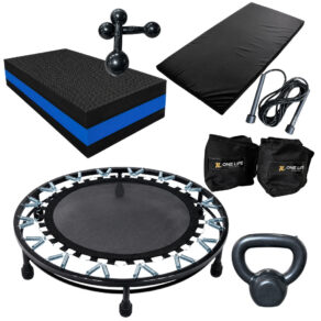 Kit Funcional c/ Mini jump + colchonete + corda + step + pesos para treinos em casa