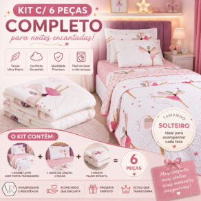 Kit 6 Peças Cobre Leito Infantil + Roupa de Cama Solteiro 3pçs + Manta Flannel kids