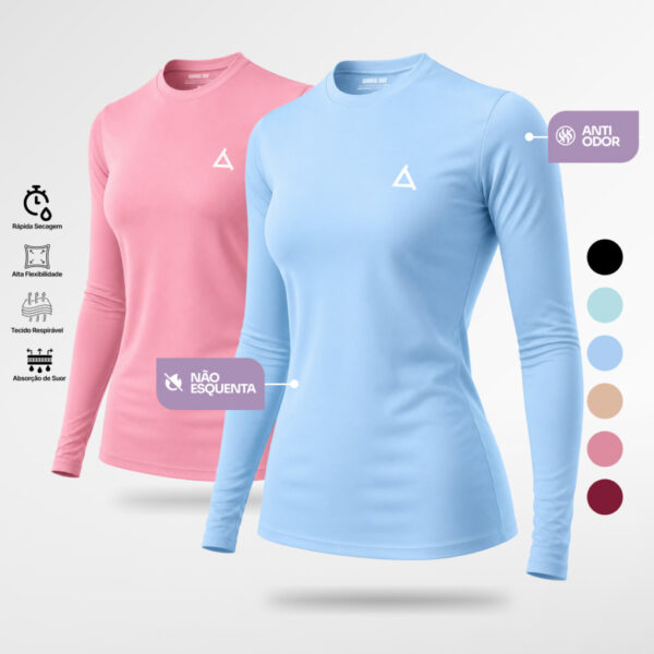 KIT 2 ou 1 Camiseta Térmica Feminina Segunda Pele Academia Dry Fit Blusa Slim Caminhada Treino