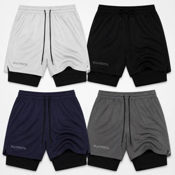 Kit 3 Shorts 2 em 1 DryFit Plus Size Original Elastano Academia Esporte Treino Masculino