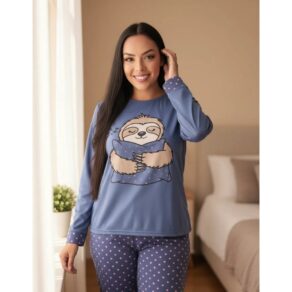 Pijama Feminino Inverno Malha Adulto Manga Comprida Antialérgico Promoção Atacado