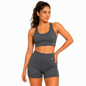 Conjunto Suplex Feminino Top + Shorts de Cintura Alta Cor Cinza