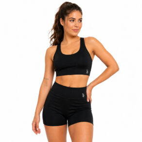 Conjunto Suplex Feminino Top + Shorts de Cintura Alta Cor Preta