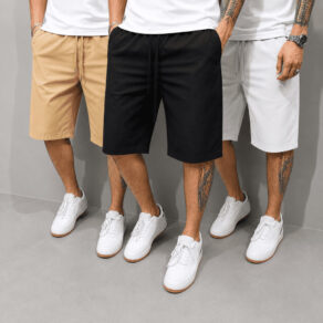 Bermuda Sarja Masculina Premium Slim Fit com Elastano Confortável Casual Cores Preta Bege Gelo Marrom