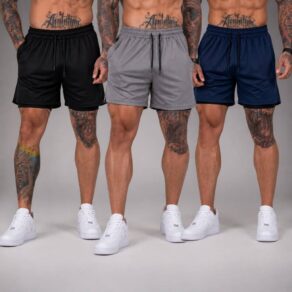 Kit 3 Shorts 2 em 1 DryFit Plus Size Original Elastano Academia Esporte Treino Masculino