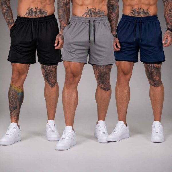 Kit 3 Shorts 2 em 1 DryFit Plus Size Original Elastano Academia Esporte Treino Masculino