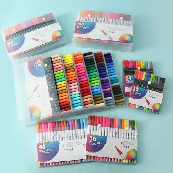 Kit 24/36/48/60/80 Cores Caneta Brush Lettering Ponta Fina Dual Pen Colorir e Desenho