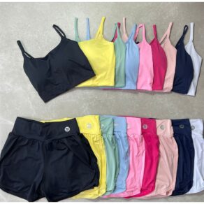 Conjunto Short Duplo+Top Alcinha Com Bojo Para Treinos Esportivos No Geral