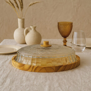 Porta Pudim Torta Saladeira Artesanal Madeira Boho Chic